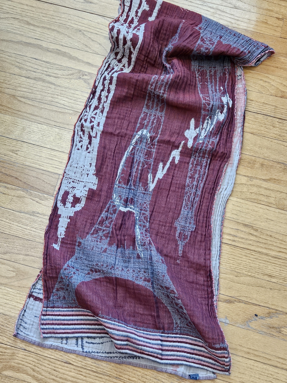 Eiffel Tower Print Burgundy Scarf - Picture 12 of 12